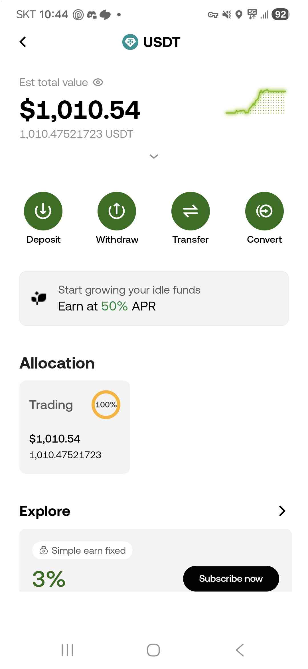 OKX 거래소 실제 잔고 — $1,010.54